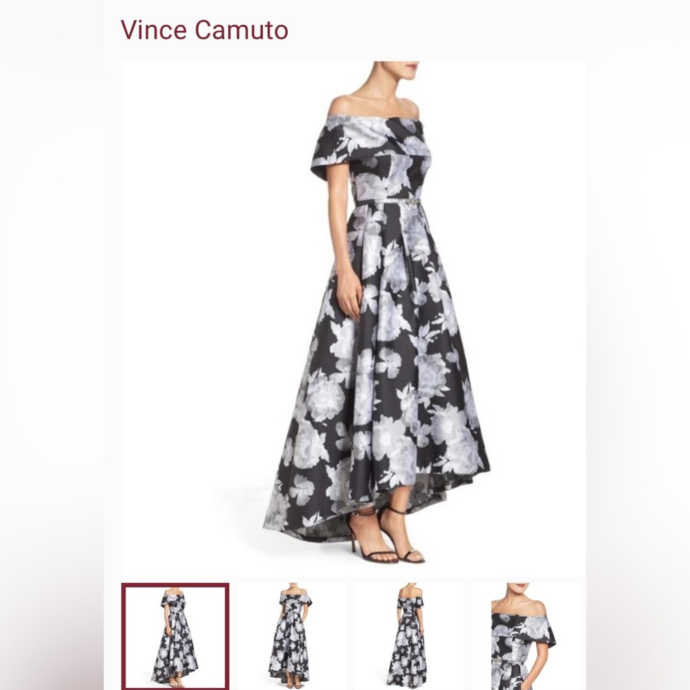 Floral Vince Camuto Grey Jaquard Off-the-Shoulder Formal Dress